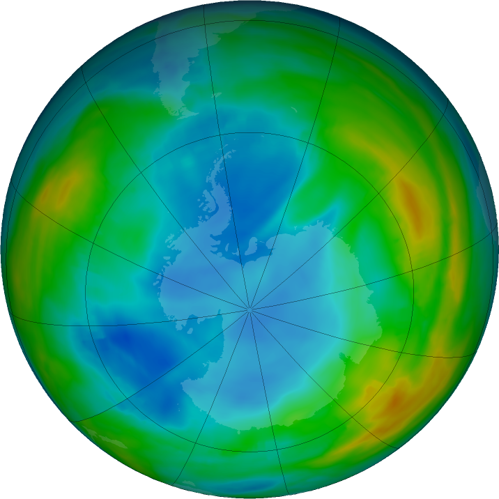 Antarctic ozone map for 15 July 2019